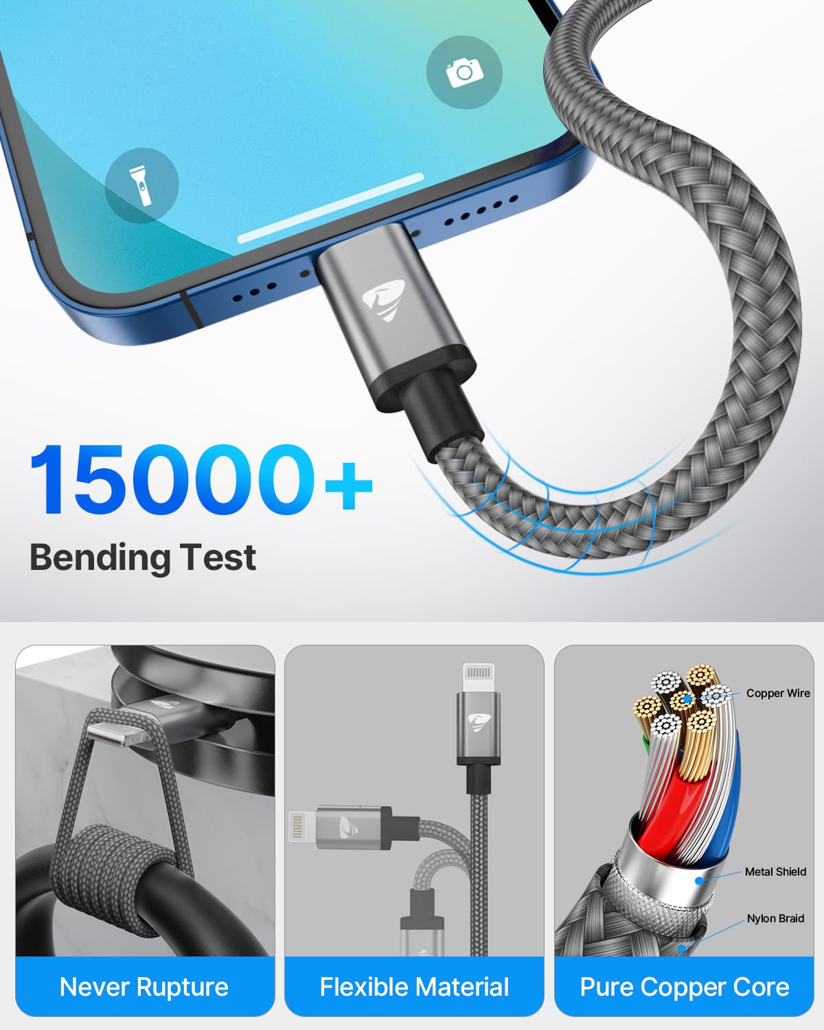Aioneus USB C to Lightning Cable 2M [Apple MFi Certified] iPhone Fast Charger Cable USB-C Charging Lead Cord for iPhone14/13/12/12 PRO Max/12 Mini/11/11PRO/XS/Max/XR/X/8/8Plus/iPad