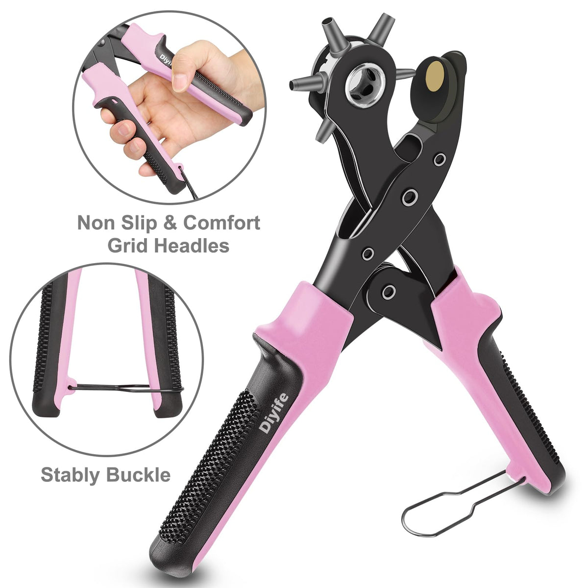 Diyife Belt Hole Puncher for Leather, 6 Sizes, Effortless Dual-Lever Design
