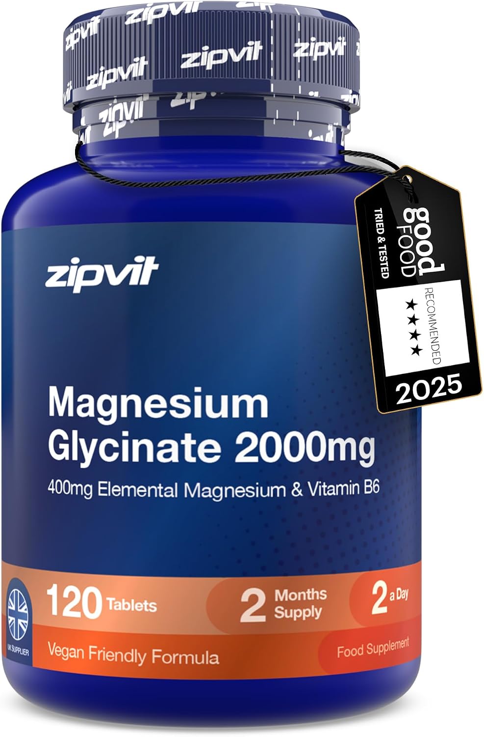 Zipvit Magnesium Glycinate 2000mg with Vitamin B6, 120 Tablets - Vegan