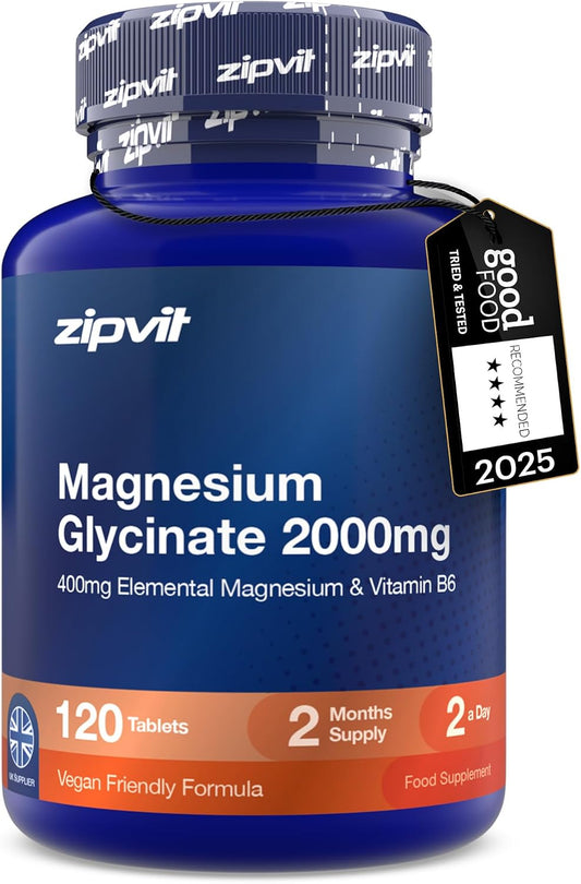 Zipvit Magnesium Glycinate 2000mg with Vitamin B6, 120 Tablets - Vegan