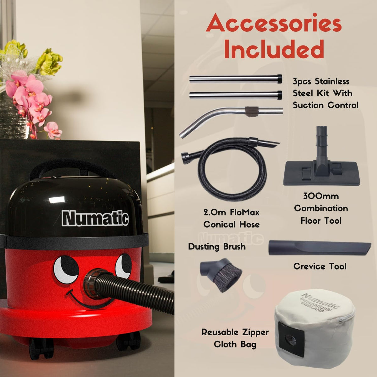 Numatic NRV240-11 Henry Vacuum Cleaner 620W 9L Commercial Dry Red - 3 Years Warranty - 2026 Model