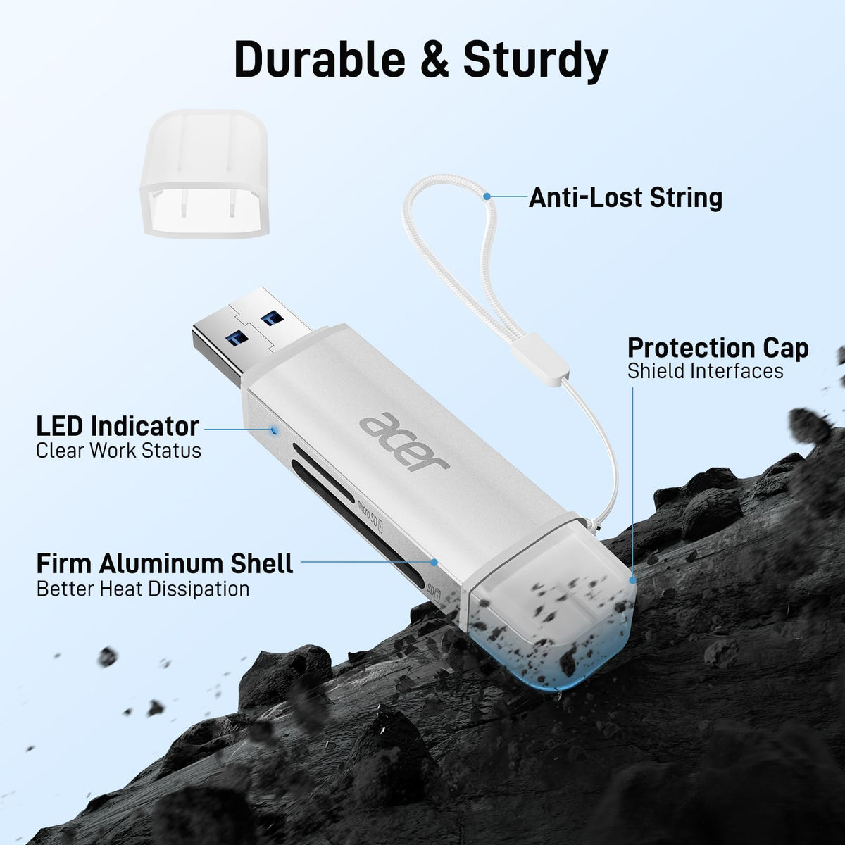 Acer SD Card Reader, USB C & USB 3.0 Memory Card Reader Adapter, Black