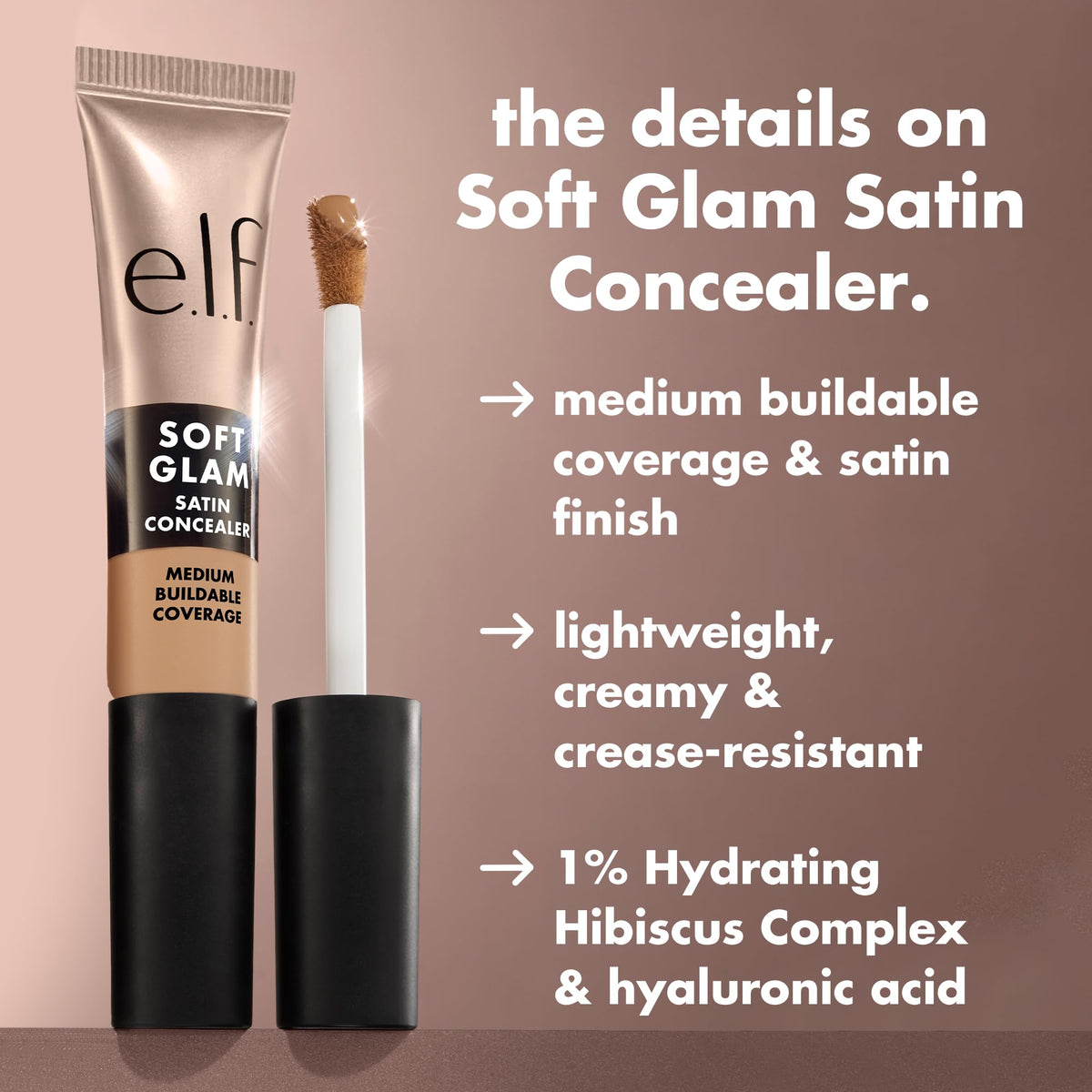 e.l.f. Soft Glam Satin Concealer, Medium Coverage for Blemishes & Under-Eye, Crease-Resistant, Long-Lasting, Vegan & Cruelty-Free, 10 Fair Cool