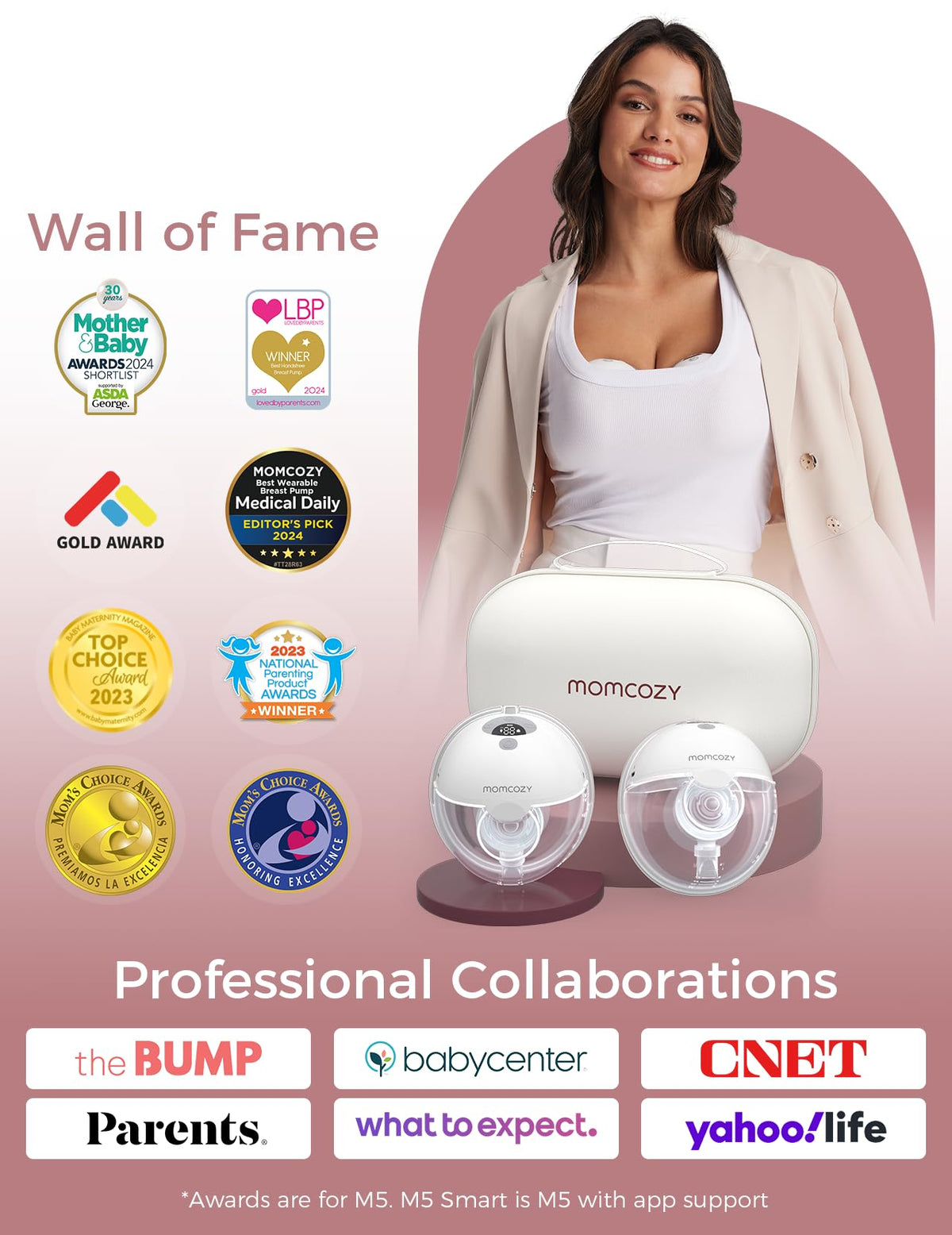 Momcozy Full Set Collector Cup Only Compatible with Momcozy M5 NOT for Others. Original M5 Breast Pump Replacement Accessories (160ml, with Double-Sealed Flange 24mm)