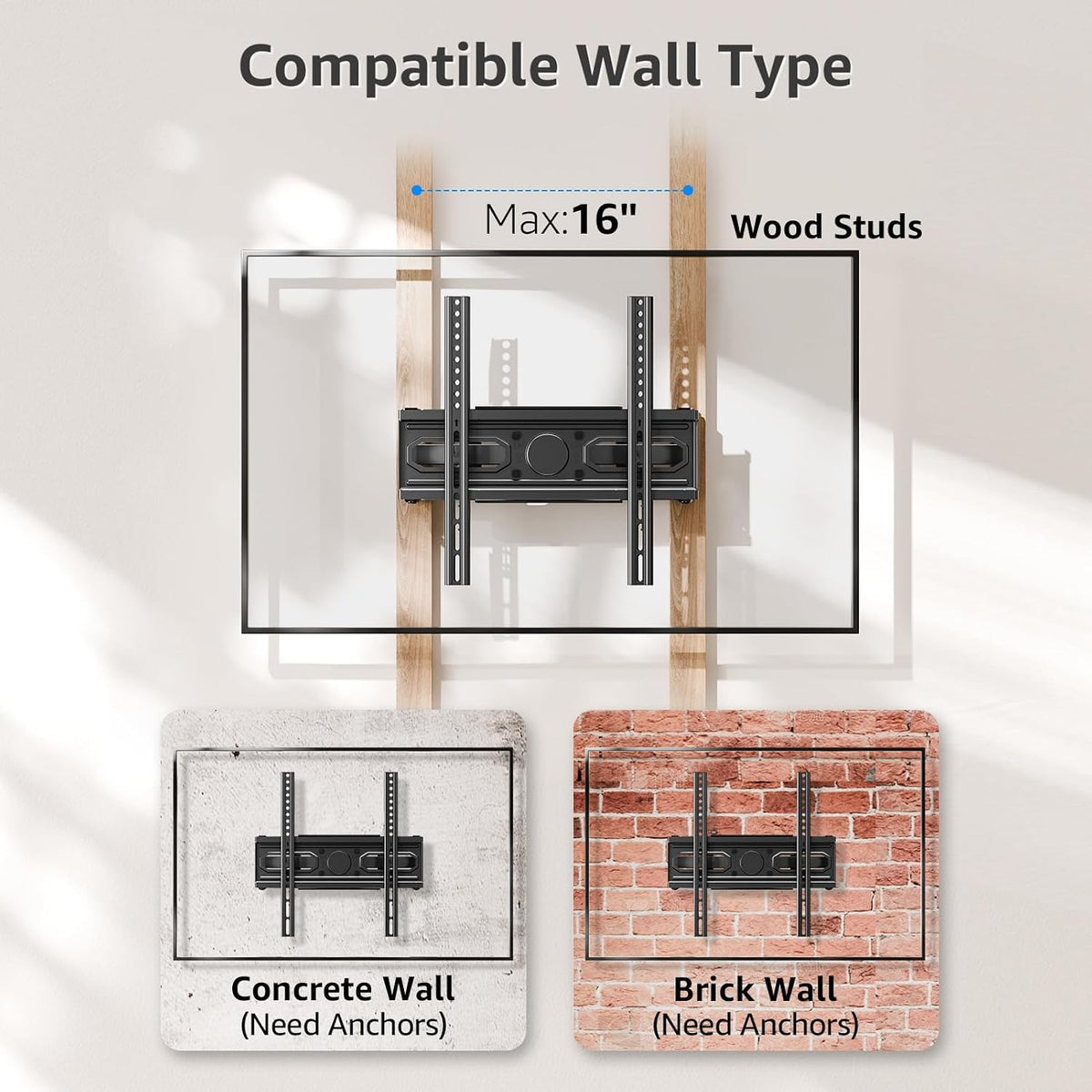 MOUNTUP TV Wall Bracket for Most 26-70 Inch LED, LCD, OLED Flat & Curved TV