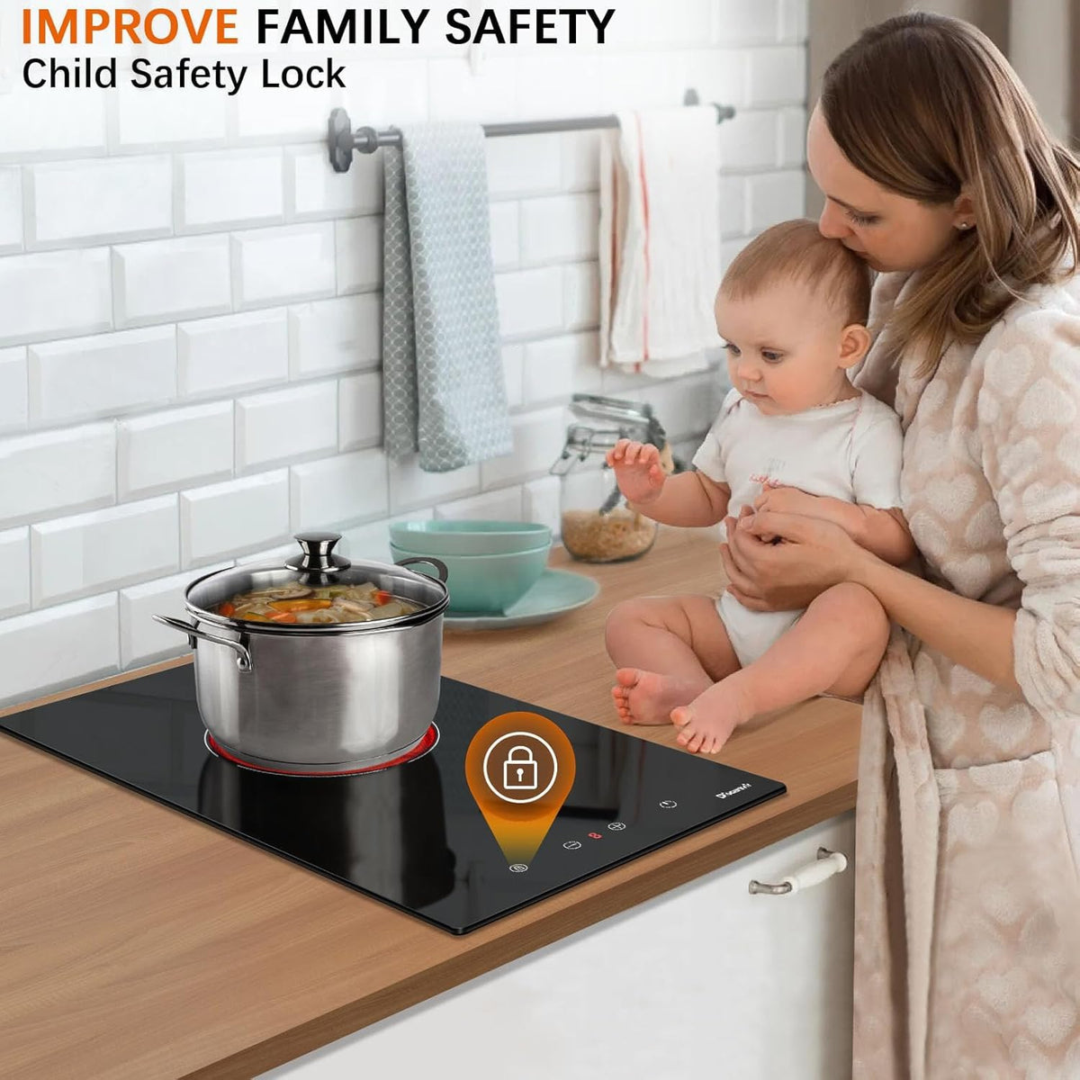 Double Ceramic Hob with Handle, Plug in 2 Ring Electric Hob