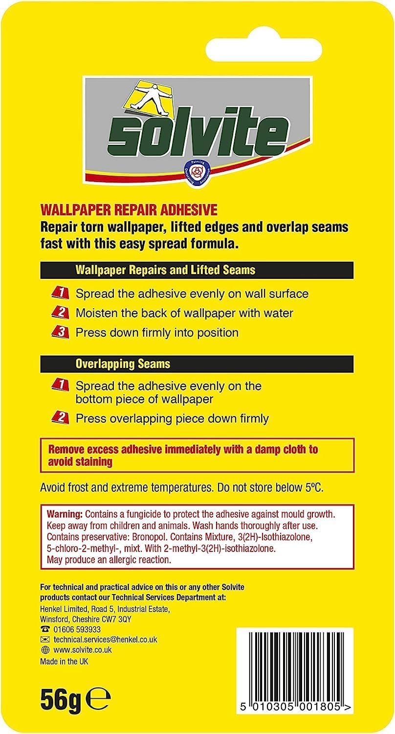Solvite Wallpaper Repair Adhesive, Extra-Strong Paste, 1 x 56 g