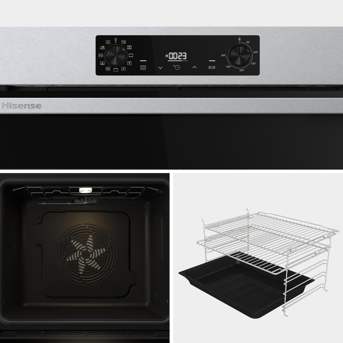 Hisense BI62020ABGUK - Built-in 60L Electric Single Oven - Black - 530x595x595 mm (DxWxH) - A Rated, Extra Large