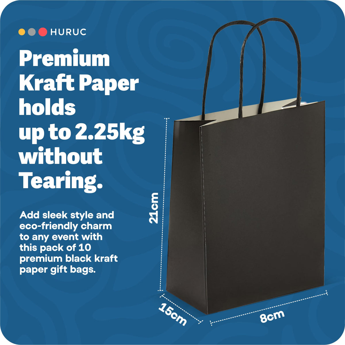 HURUC Brown Paper Bags with Handles 50 Pack Medium 130 GSM