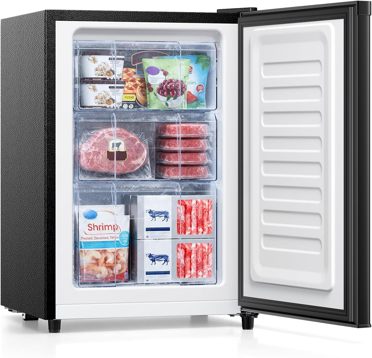 Small Freezer Freestanding Upright Freezer 46L, 3 Drawers, Black