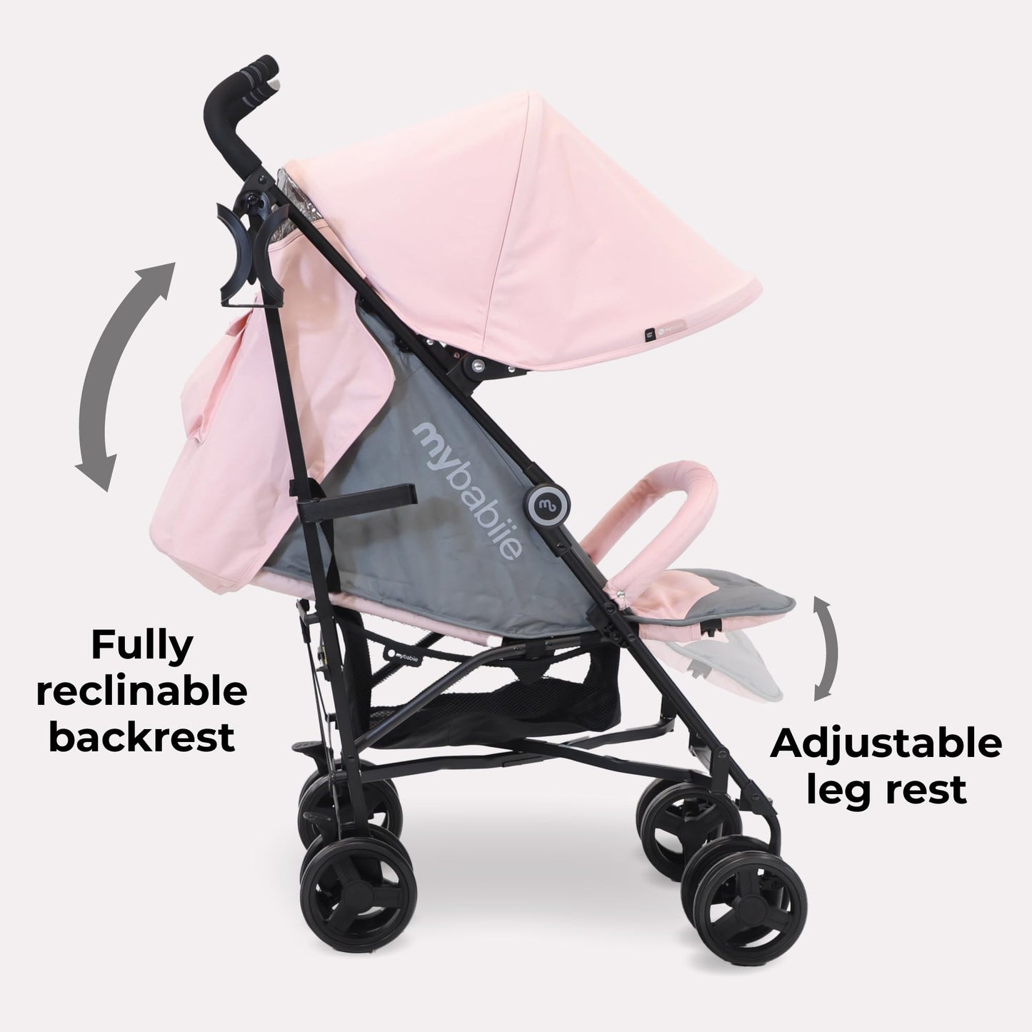 My Babiie MB02 Plus Stroller - from Birth to 4 Years (22kg), Lightweight & Compact Umbrella Fold, Travel Buggy for Toddlers, Pushchair Includes Cup Holder and Rain Cover - Pink & Grey