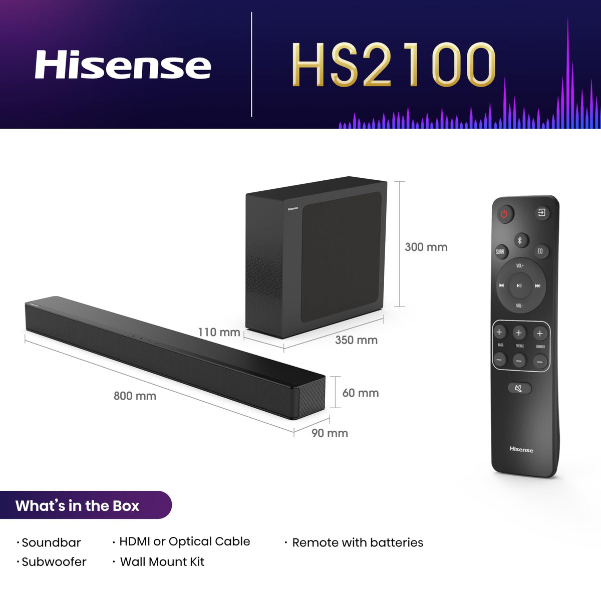 Hisense HS2000 2.1 CH All-In-One Soundbar for TV