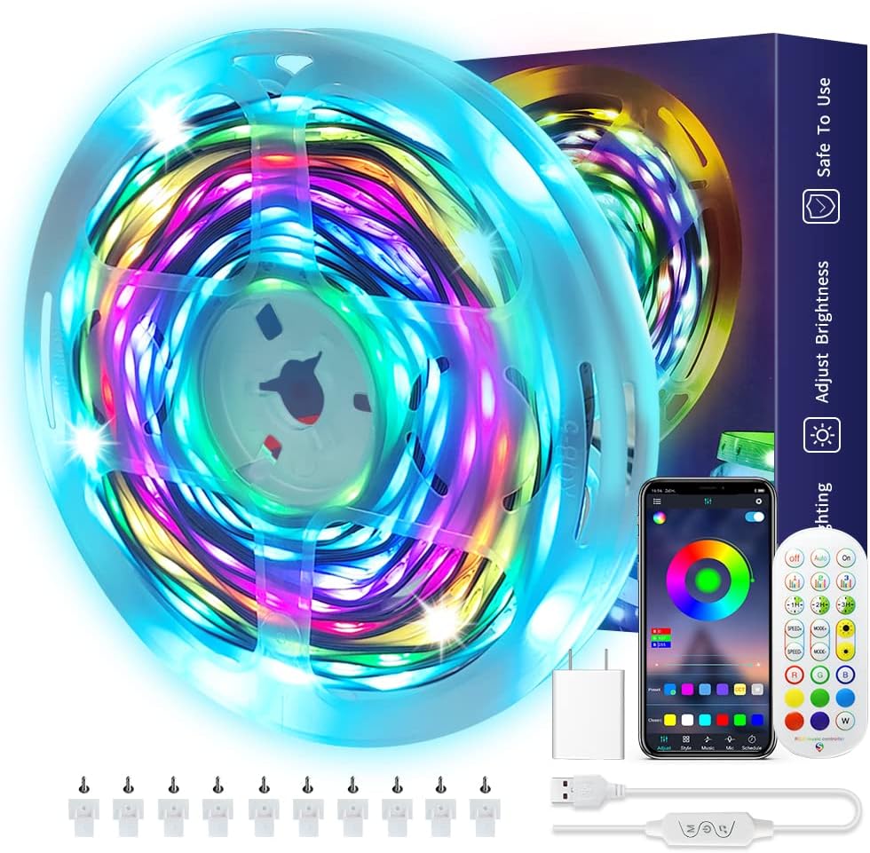Daymeet TV Led Lights, 4M TV Led Backlight for Lights USB Powered RGBIC Light Strip for 55-75 inch Monitor Behind Lighting with Remote Music Sync Bluetooth APP Control