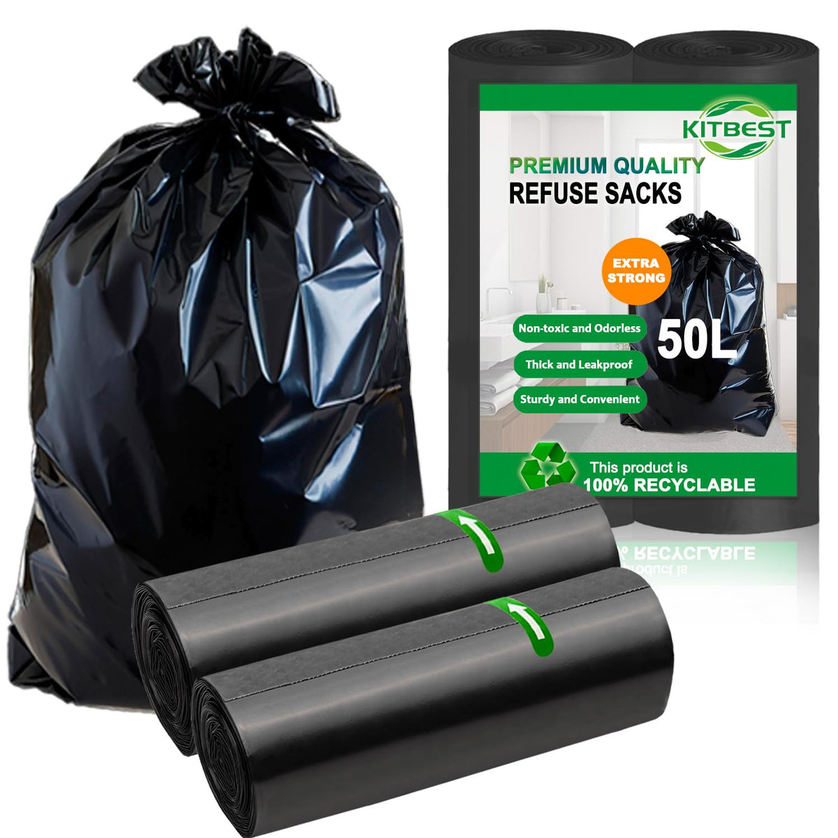 KITBEST 10L Biodegradable Bin Liners 120 Count Food Waste Trash Bags Small