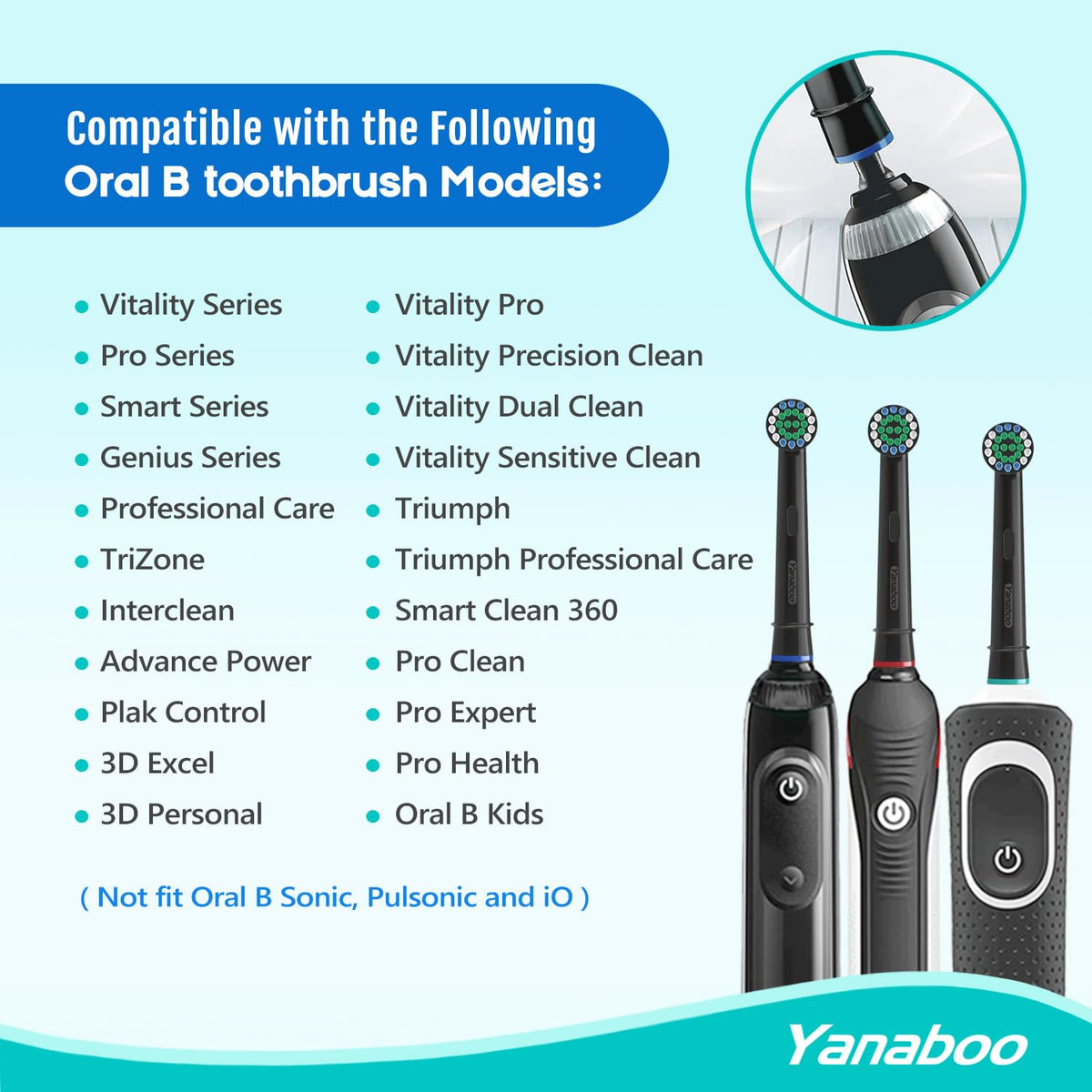 Oral B Compatible Toothbrush Head, Yanaboo Replacement Brush Heads for Most Braun Oral B Electric Toothbrushes of Vitality Pro Smart Genius Series, Precision Clean and Plaque Removal (8 Pack in White)