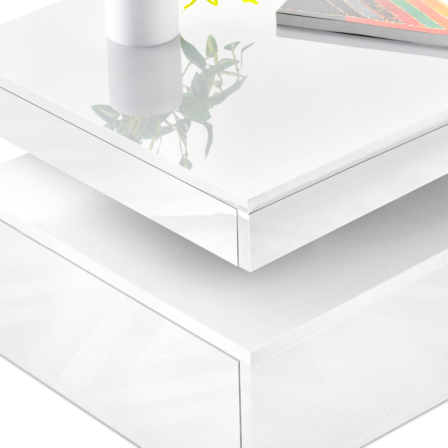 Blisswood High Gloss Coffee Table for Living Room, Rectangle Centre Table with 2 Drawer Storage, Modern Wooden Tea Table with LED RGB Lights for Home, Office & Living Room Furniture - White
