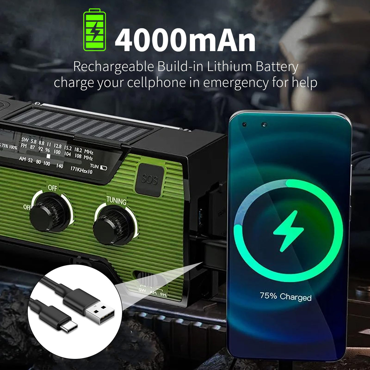 SOLARBABY Wind Up Solar Radio, Emergency Hand Crank Self Powered AM/FM Survival Solar Weather Radio with LED Flashlight,SOS Alarm,2000mAh Emergency Power Bank for Smart Phone (M-Orange)