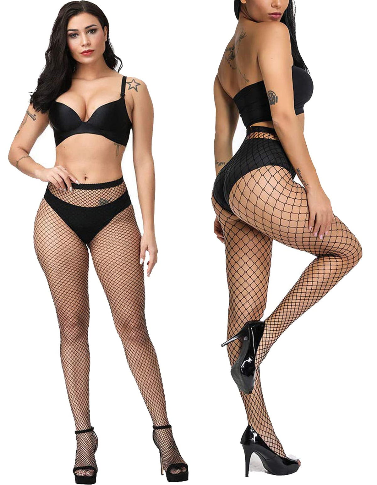 E-Laurels Womens Fishnet Tights Stockings Black Pantyhose Fish Net Plus Size