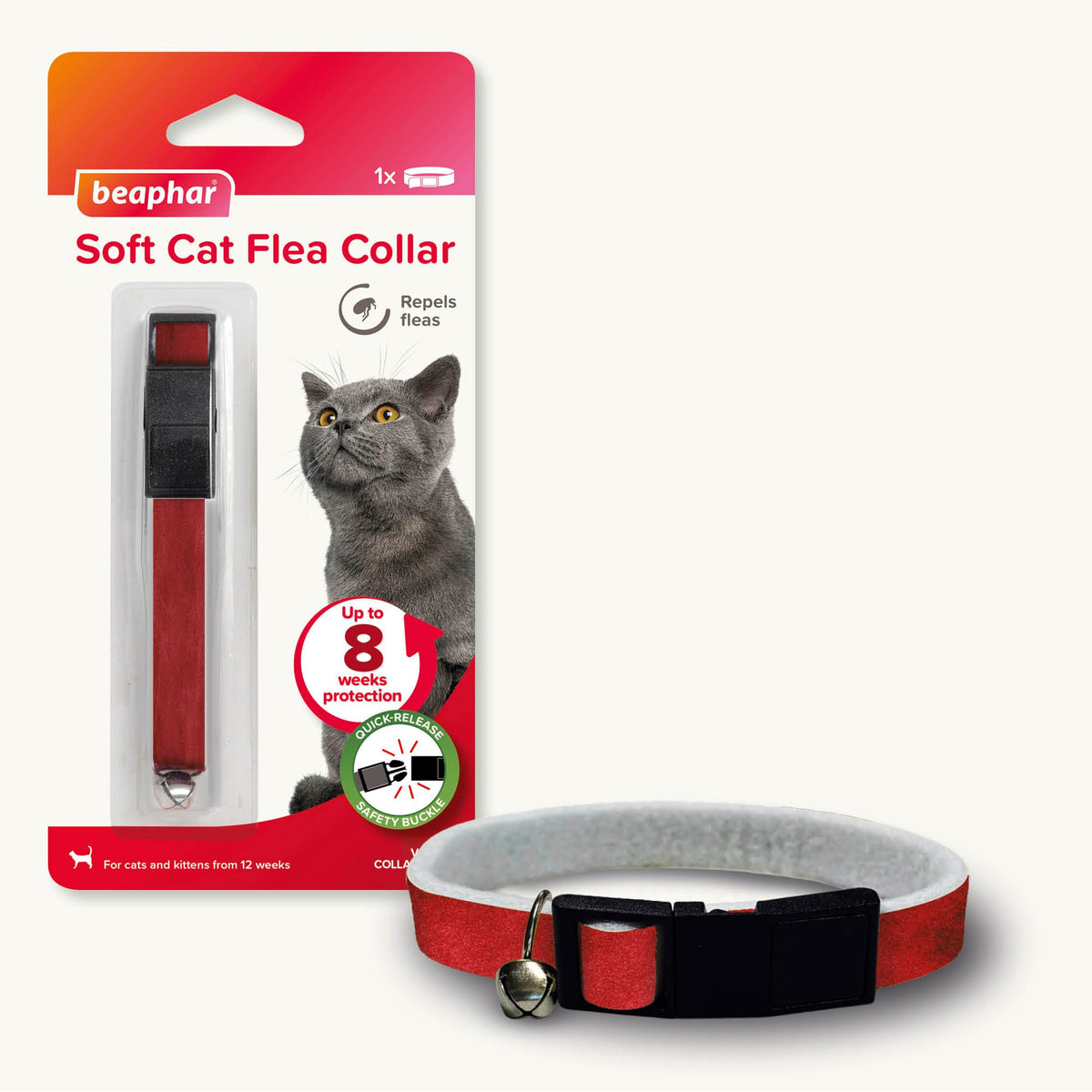 Beaphar – Soft Flea Collar for Cats – Repels Fleas For up to 8 Weeks – Adjustable Fit With Quick Release Safety Buckle – Reflective Finish for More Visibility at Night – 1 x Reflective Collar