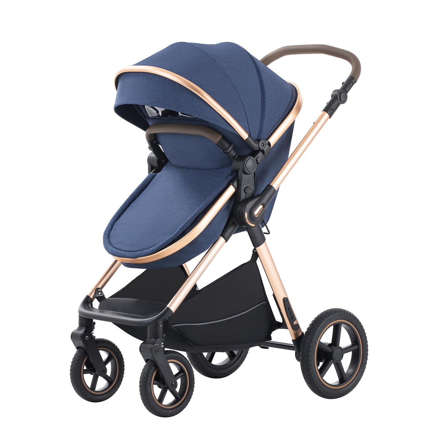3 in 1 Pram Pushchair Aluminium Frame High Landscape Combined Buggy Lightweight Folding Stroller 3 in 1 Travel System Pram for Newborns Toddlers 0-36 Months from Birth (H9-Pink, H9)