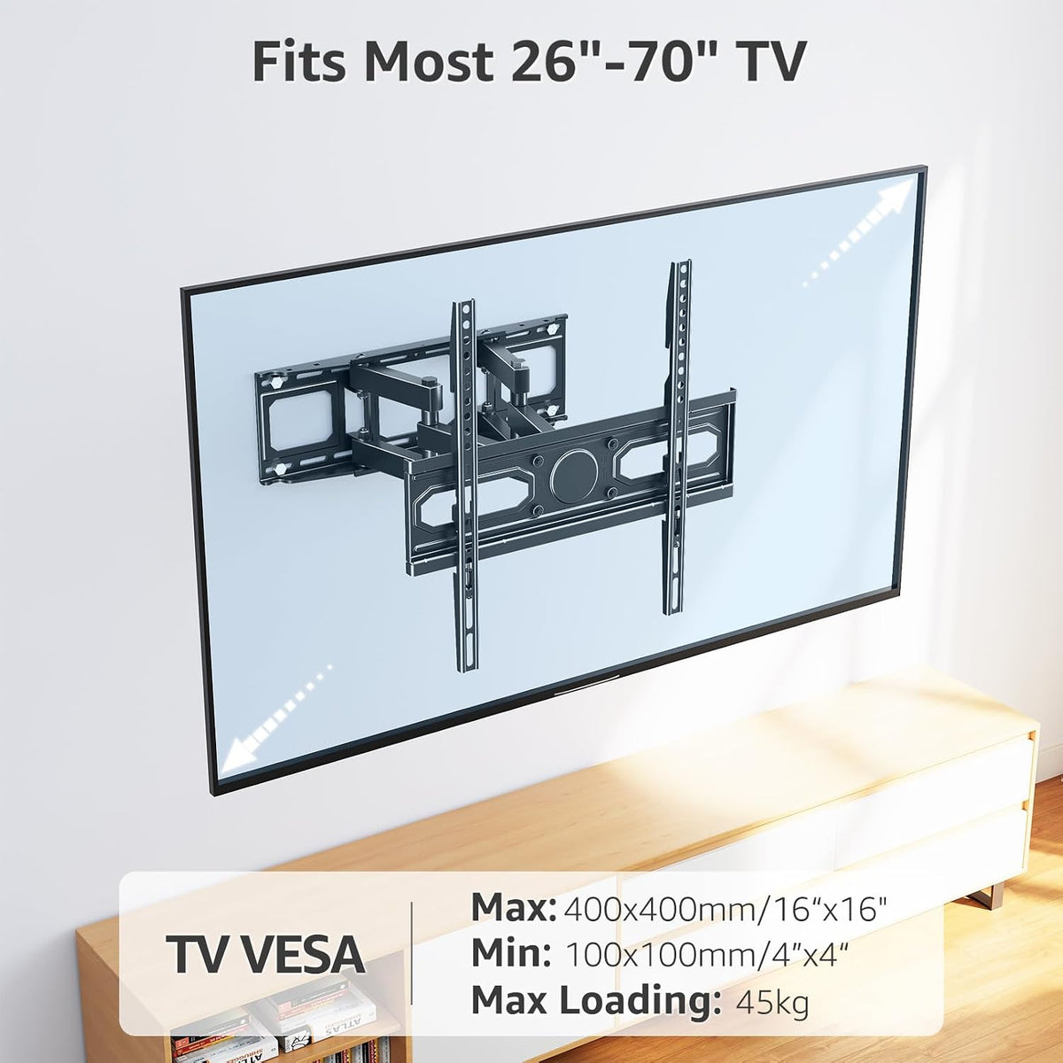 MOUNTUP TV Wall Bracket for Most 26-70 Inch LED, LCD, OLED Flat & Curved TV