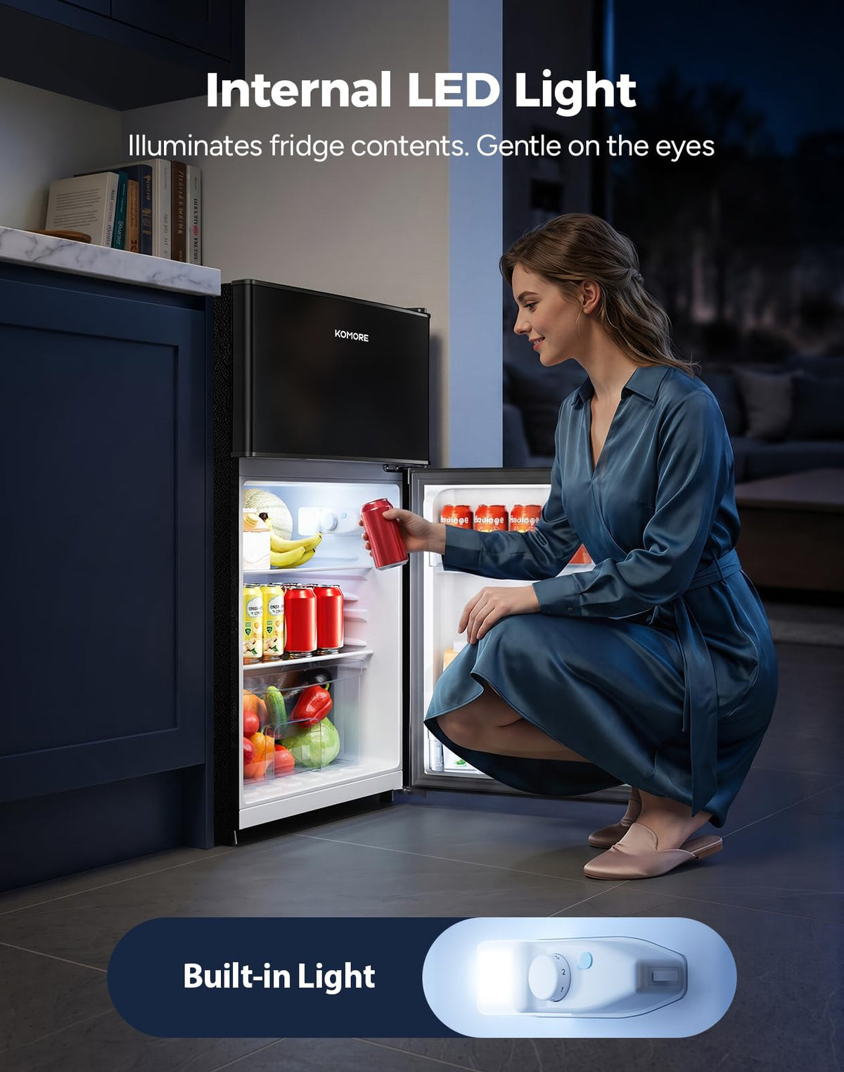 Small Fridge Freezers Freestanding 105L 7‑Stage Thermostat LED Light