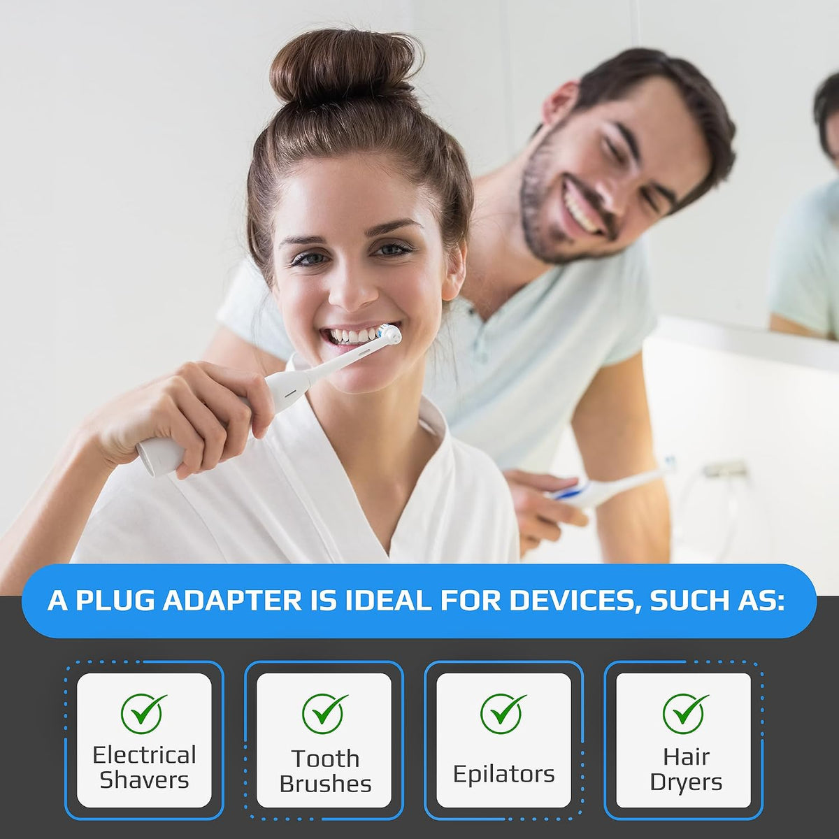 Toothbrush Adaptor Plug UK Charger Adapter Shaver Socket 2 Pin to 3 Pin Electric for Razor Plugs Bathroom Two to Three Prong Charging Tooth Brush Plugs Adapters Electrical Shaving (White)