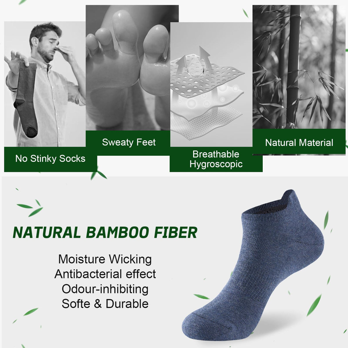 Niorasen Bamboo Trainer Socks for Men & Women, 6 Pairs, Low Cut