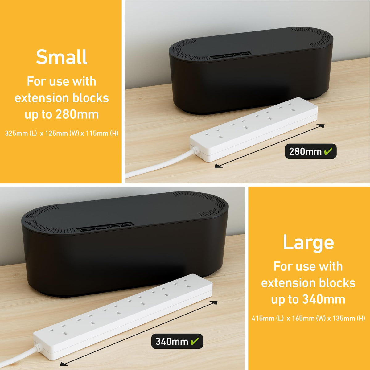D-Line Cable Tidy Box, Hide & Conceal Extension Blocks, Desk Cable Management Solution, TV Wire Tidy, Made from Electrically Safe ABS Material - 325mm (L) x 125mm (W) 115mm (H) - Small, White