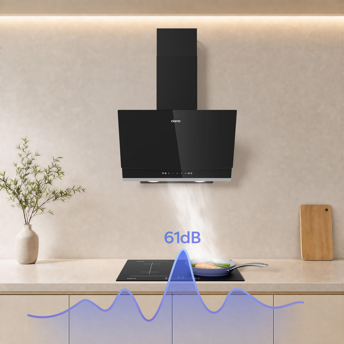 CIARRA 60cm White Angled Cooker Hood, Gesture Control, A+++, CBCW6736A