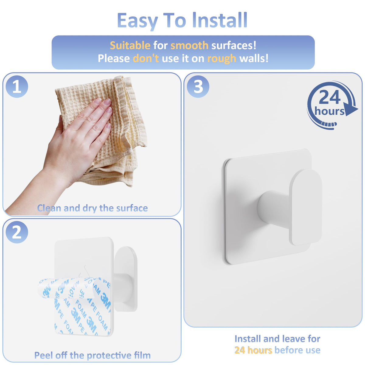 Aikzik 4 Pack of Self Adhesive Hooks, Max 8kg Load Sticky Hooks, Tea Towel Hooks, Versatile Self-Adhesive Wall Hooks for Use in Bathrooms, Kitchens, Doors, Cupboards, Bed Curtains, Towels, Key