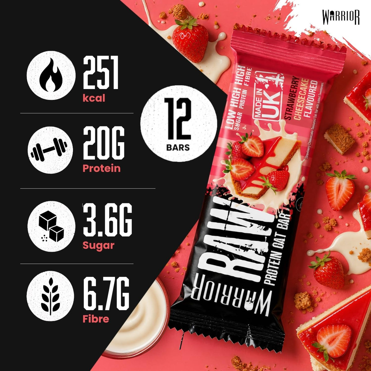 Warrior RAW Protein Bars 12 x 75g High Protein Oat Flapjack Snack