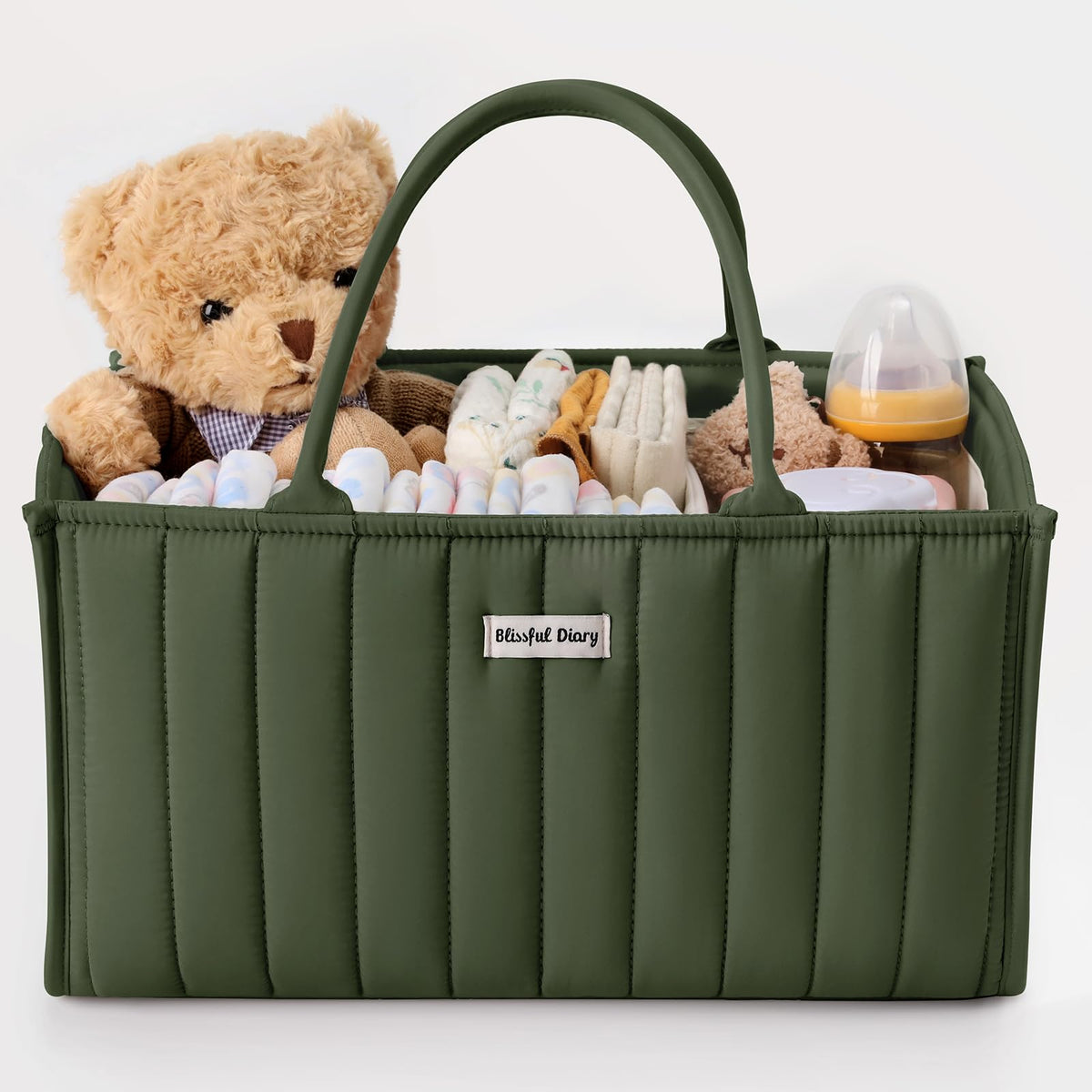 Blissful Diary Nappy Caddy Organiser, Baby Diaper Caddy for Nappy Station, Stylish Storage Basket for Newborn Essentials, Baby Shower Gifts for Girl or Boy, Woodland Cream