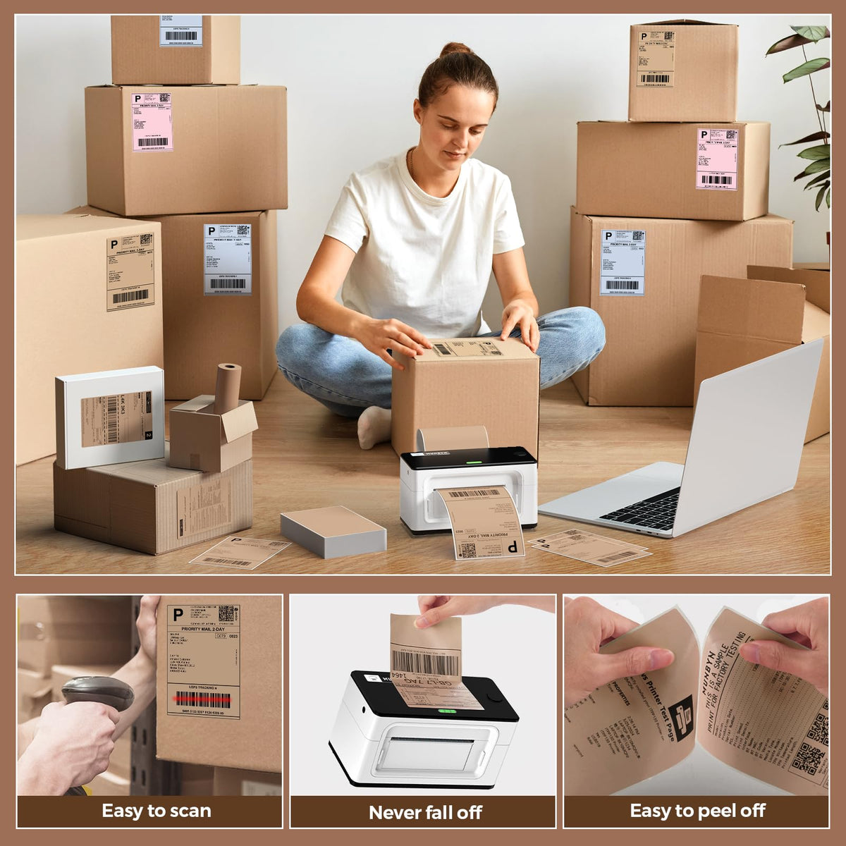 MUNBYN 4x6 Direct Thermal Labels, Fanfold Shipping Label Paper for Thermal Printer, Pack of 1000 Permanent Adhesive Labels for Shipping Packages