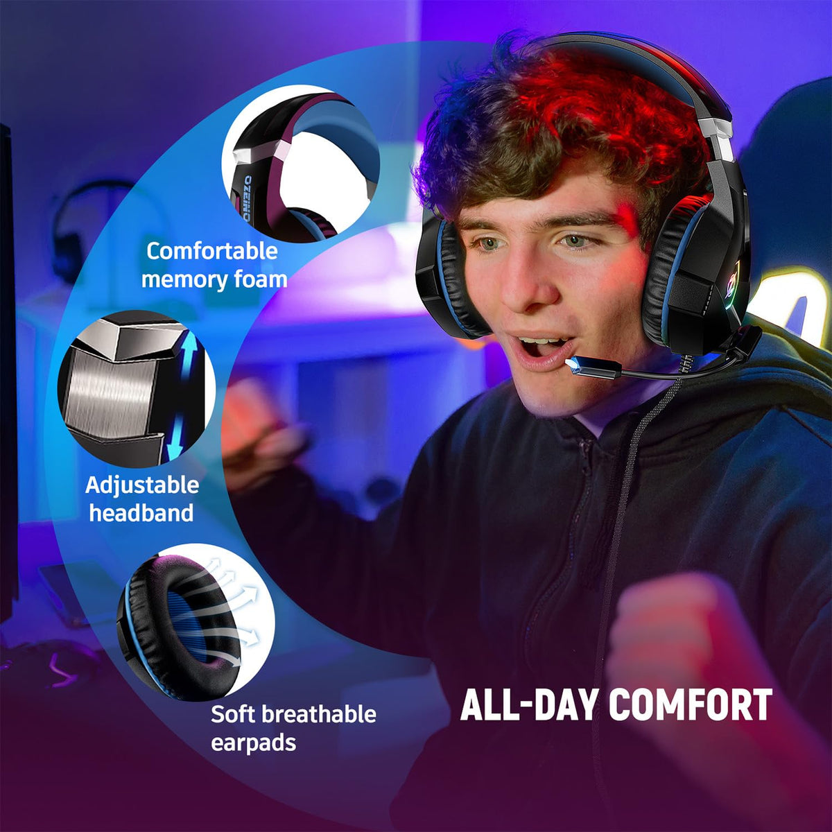 Ozeino Gaming Headset with Microphone for PS5/PS4/Xbox One/PC/Switch, Gaming Headphones with 3D Surround Sound & Noise Cancellation Pink