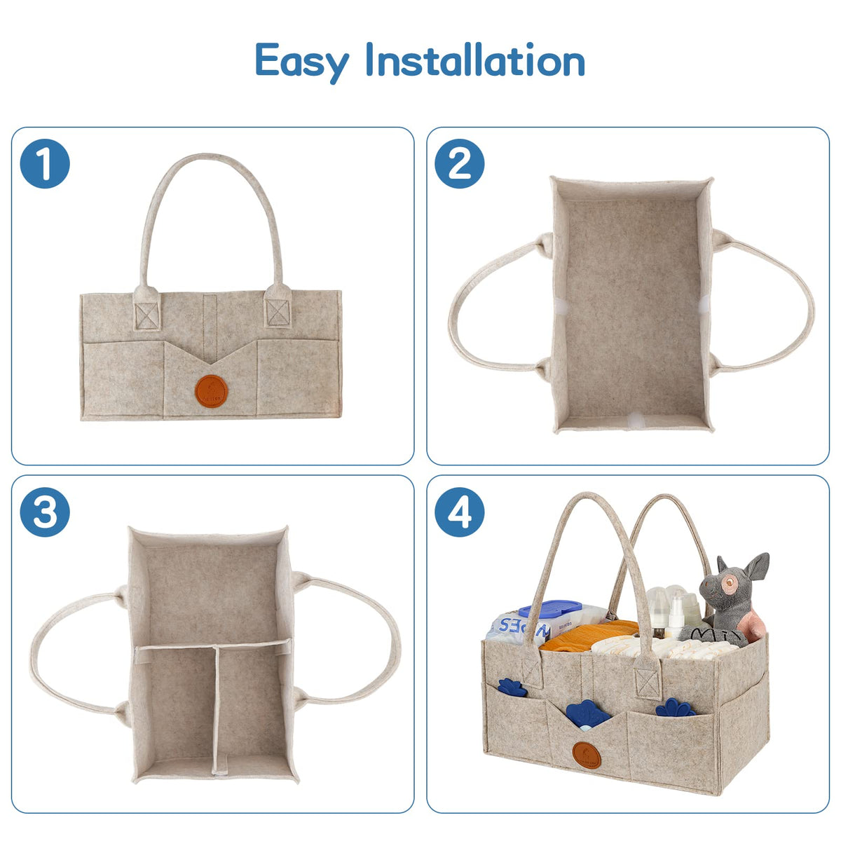 Maliton Nappy Caddy Organiser with 8 Pockets & Removable Dividers (Khaki)
