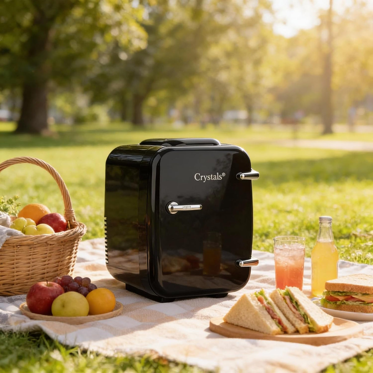 Crystals 4/10/15L Litre Mini Fridge, Table Top Small Fridge Cooler & Warmer for Car Bedrooms Desk Office, 12V DC - 220 AC, Mini Fridge for Bedrooms – Energy Efficient (Black, 4L Litre)