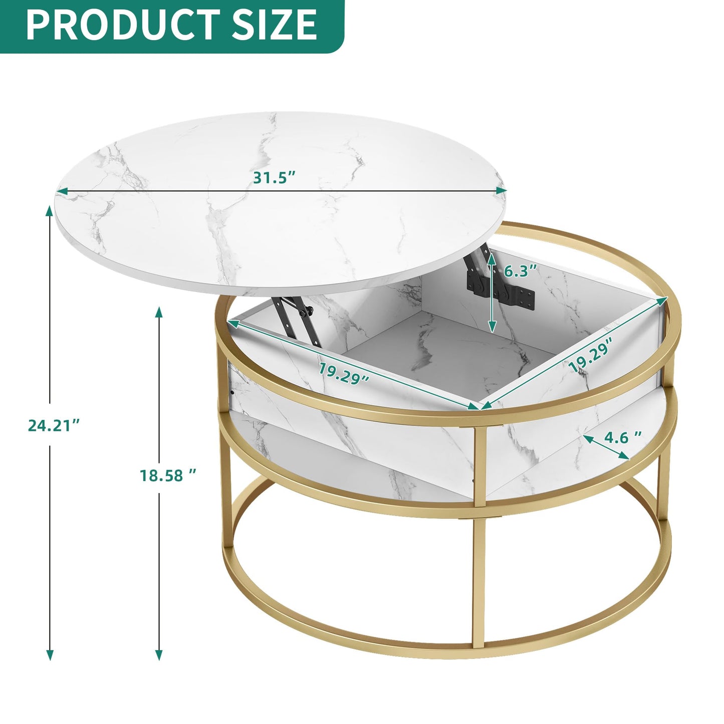YITAHOME Coffee Table with Lift Top, lift up Coffee Table Round with Hidden Storage Compartment, 60x60x47cm