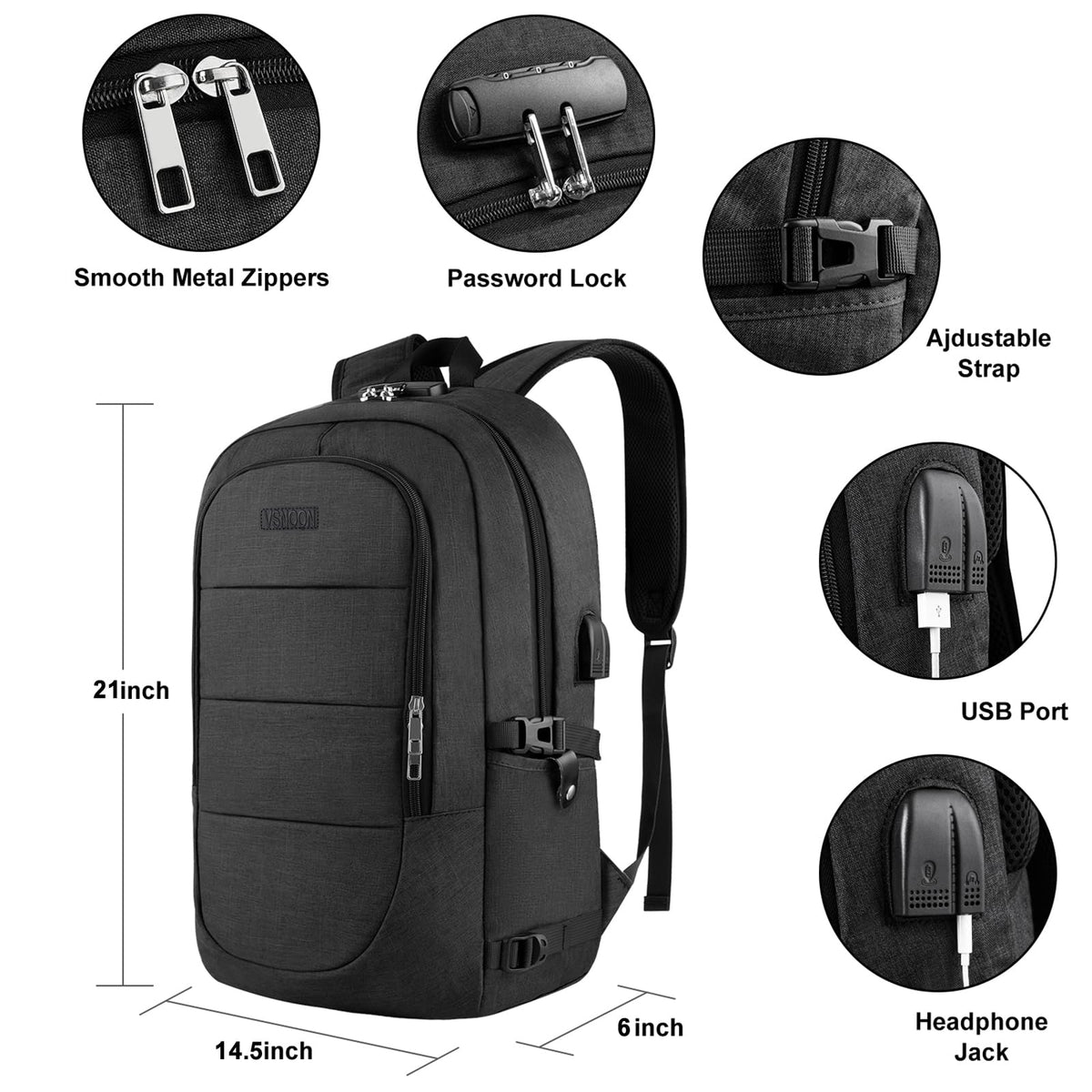 VSNOON Anti-Theft Laptop Backpack, 15.6-17.3 inch Business Laptop Bag