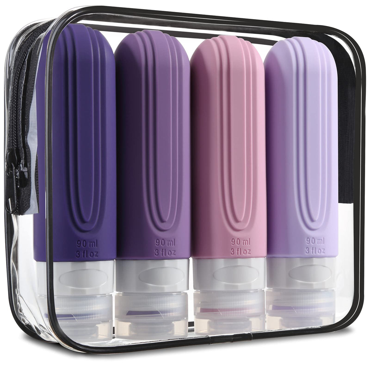 Mrsdry Travel Bottle for Toiletries, Leak Proof Silicone Travel Size 90ml Bottles Refillable Containers for Liquid Shampoo, BPA Free and TSA Approved Travel Accessories with Clear Bag (4 Pack)