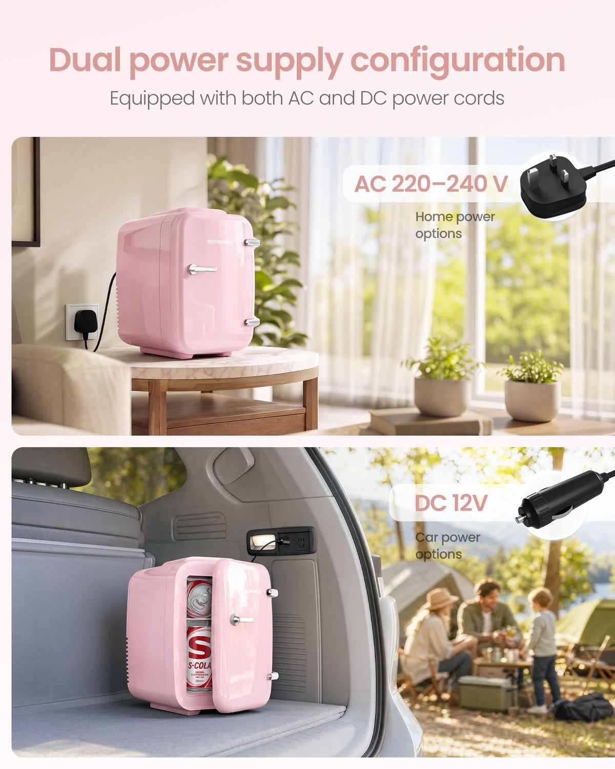 SONGMICS Mini Fridge 4L/6 Can, Portable Small Fridge Mini Cooler & Warmer