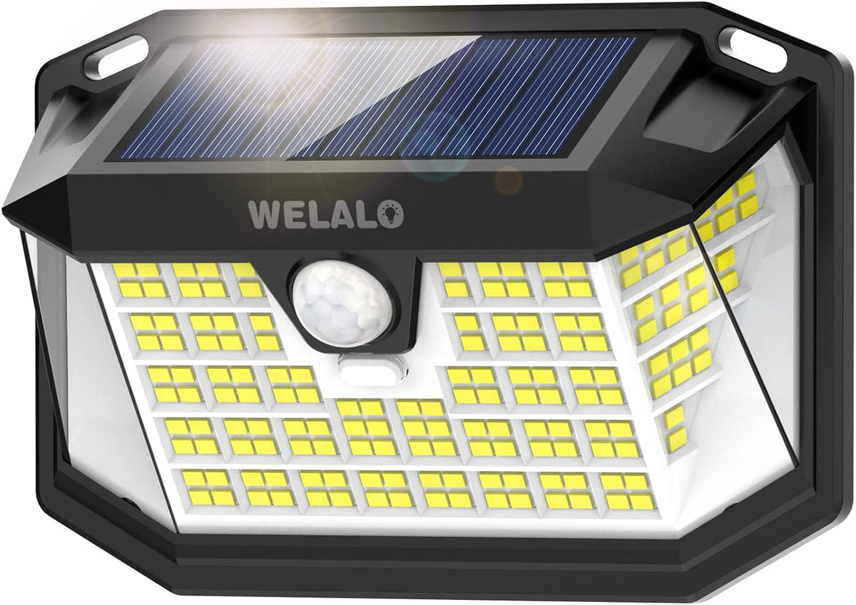 WELALO Solar Security Lights, 188 LED Solar Motion Sensor Lights, IP65 Waterproof Solar Lights Outdoor Garden, 3 Modes PIR Solar Powered Wall Lights for Outside Garden Fence Door Yard (4 Pack)