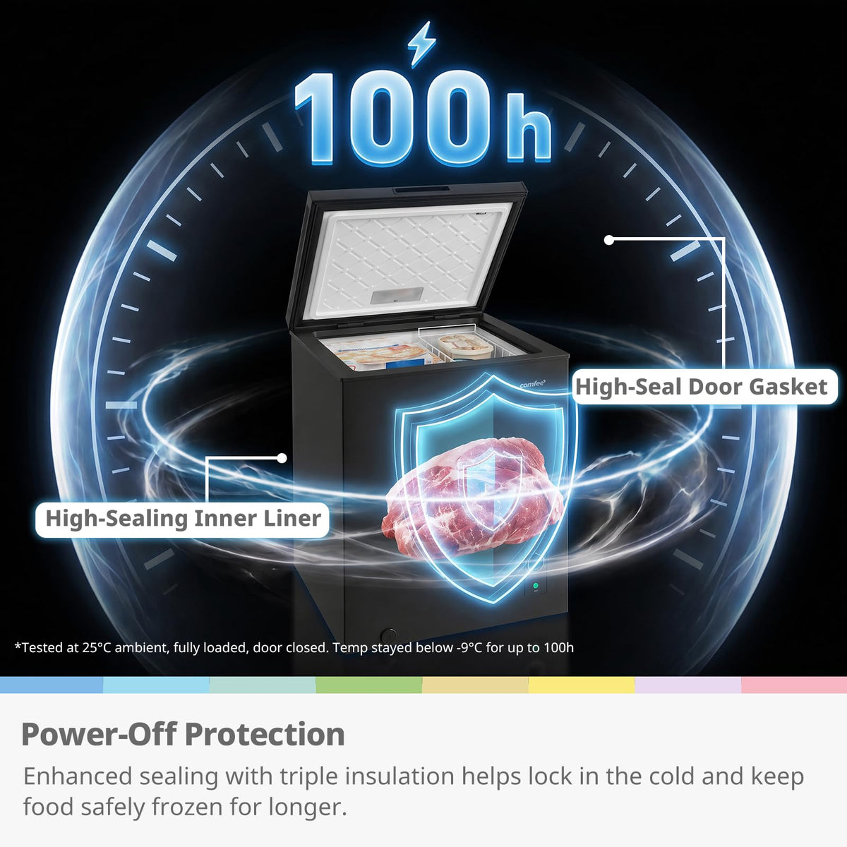COMFEE' 99L Chest Freezer, Convertible Refrigeration Mode, RCC102BL2UK(E)