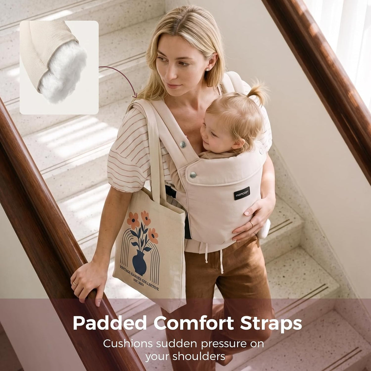 Momcozy Baby Carrier for 3-24M/3.2-20kg, Waist 64-127cm, Cotton Khaki
