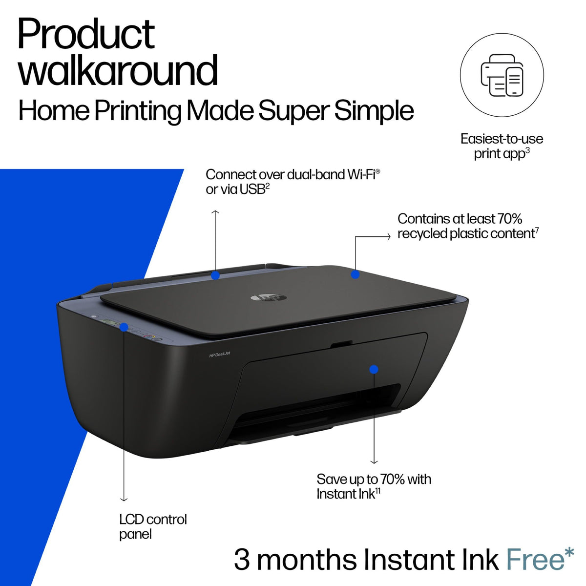HP DeskJet 2922 All in One Printer | Wireless | Colour | 3 months free Instant Ink Included | Easy Setup & Reliable Wi-Fi | Print, Scan & Copy