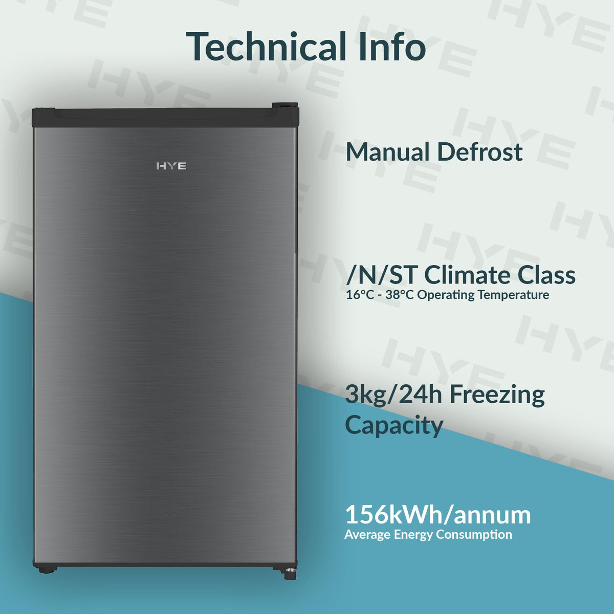 HYE Under Counter Freezer - 60L capacity, 85cm Height, 48cm Width, Black