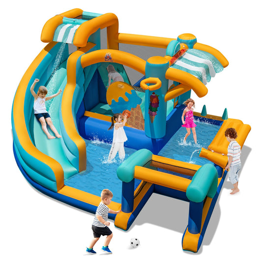 COSTWAY Ice Cream Themed Inflatable Water Park with Slide, Pool, Climbing Wall & Games — Ages 3-12