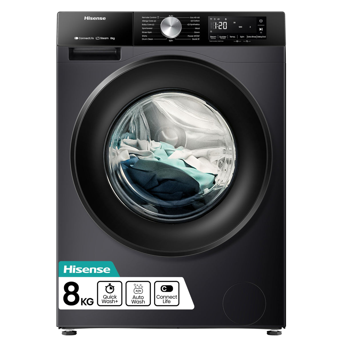 Hisense WF1G7021BW Freestanding 7 KG-Front Load Durable Inverter Washing Machine, Steam Wash-Quick Wash-15 Washing Programs-1200 RPM-White-Energy Rating B