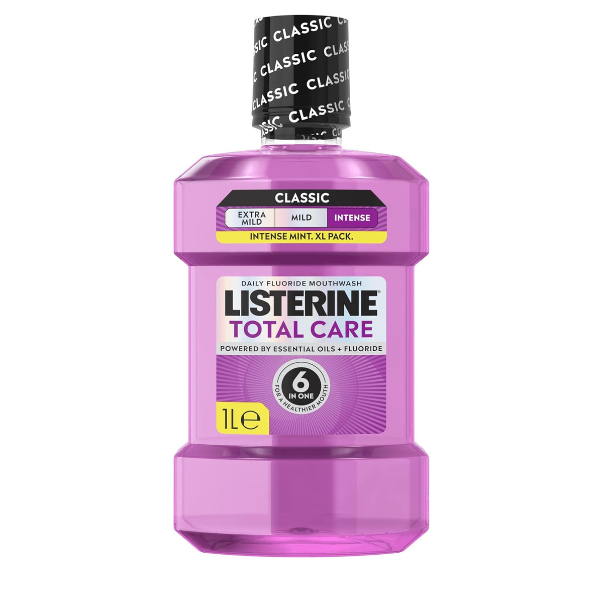 Listerine Total Care Intense Taste Classic Antibacterial Mouthwash (1000ml), Fresh Mint Blast Flavour With 6-in-1 Benefits, Helps Reduce Plaque and Freshens Breath