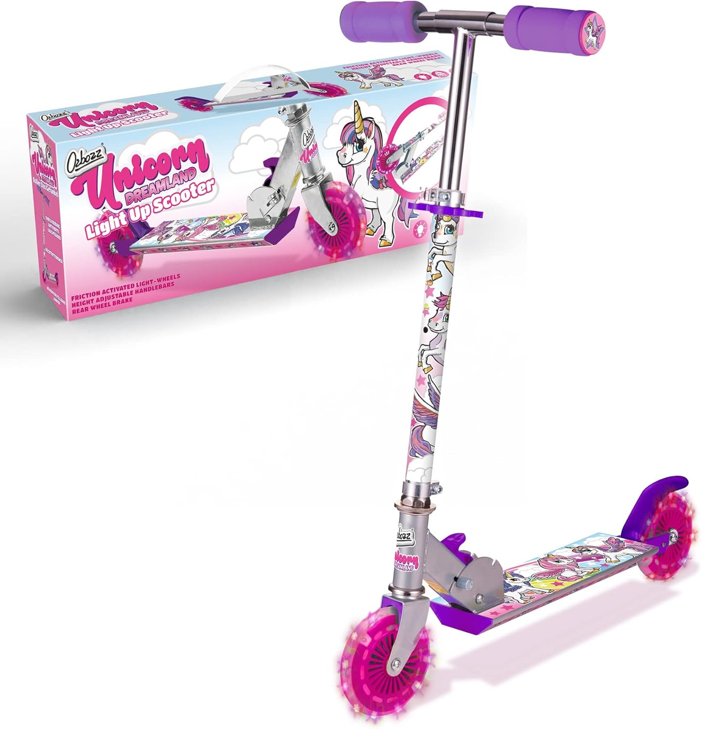 Ozbozz Unicorn Dreamland Scooter with Light-Up Wheels — Foldable | Ages 4-11